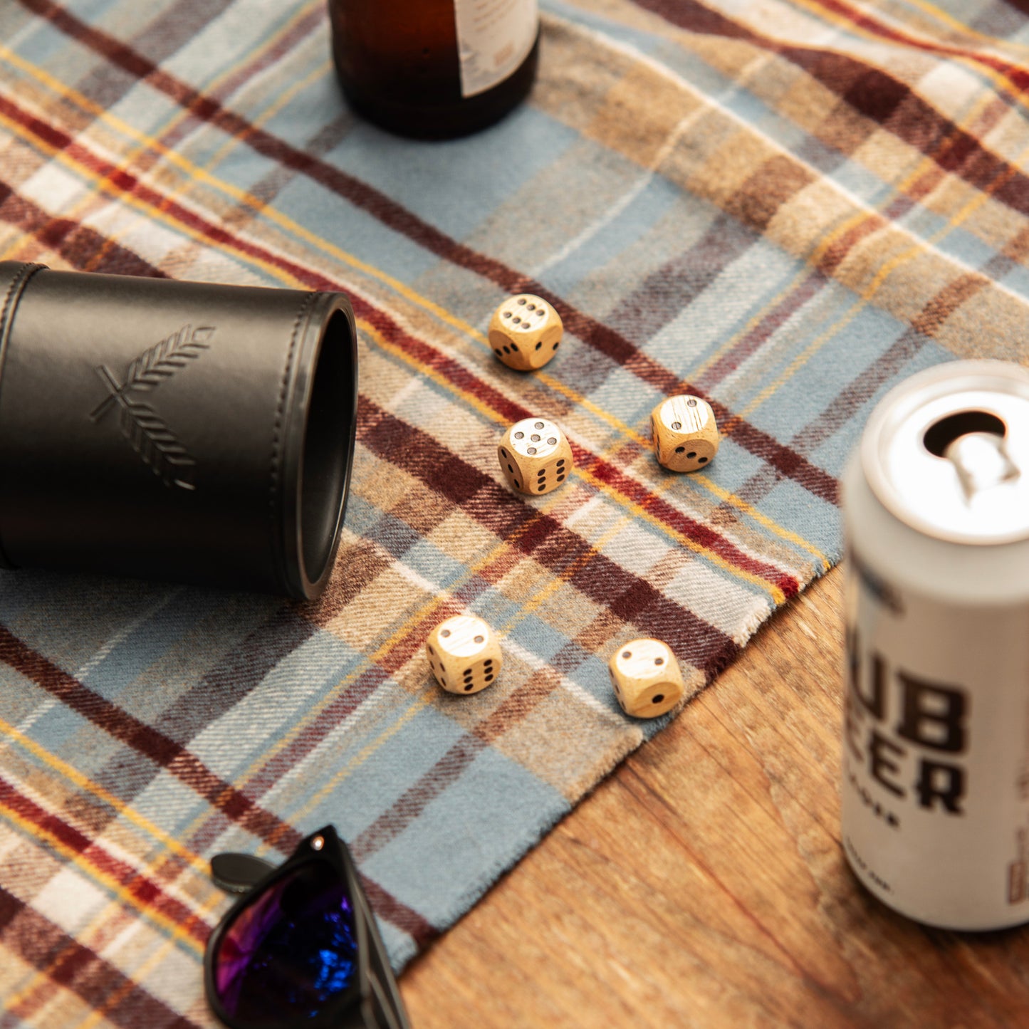 Wood Dice & Faux Leather Dice Cup Drinking Game Set