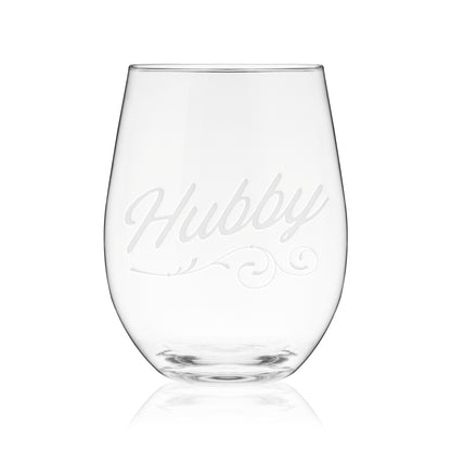 Hubby Script Stemless Wine Glass