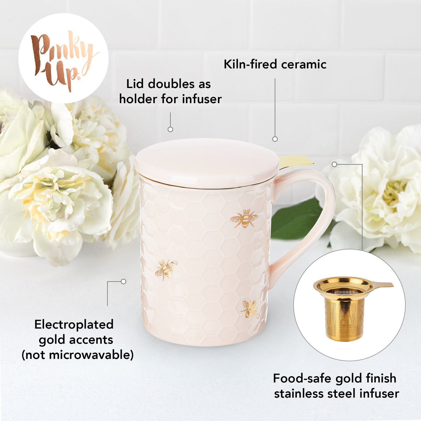 Annette™ Honeycomb Ceramic Tea Mug & Infuser