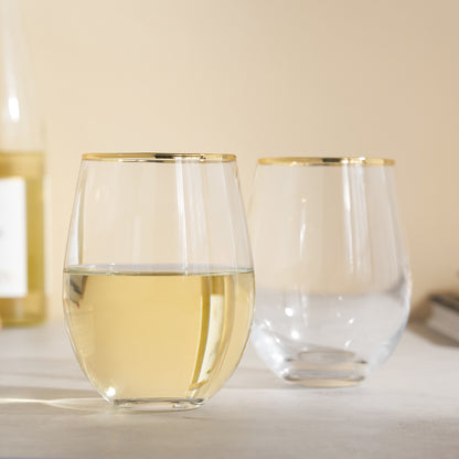 Gilded Stemless Wine Glass Set